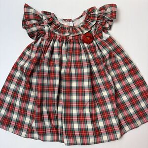 Laura Ashley Red Plaid Holiday Dress Kids 18M Christmas Flower Ruffles Party